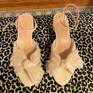 Loeffler Randall White Cream Dahlia Pearl Pleated Bow Heels 8